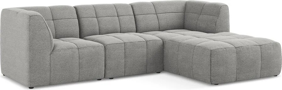 Szary narożnik z materiału bouclé (prawostronny/z szezlongiem) Aloha – Makamii