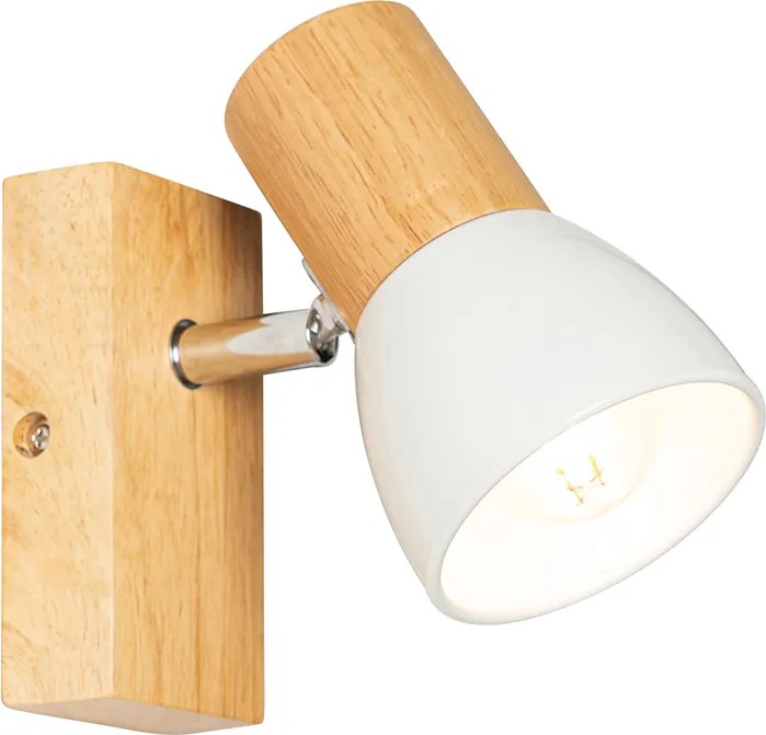 Rustykalna lampa ścienna drewniana z białym regulowanym - Thorin