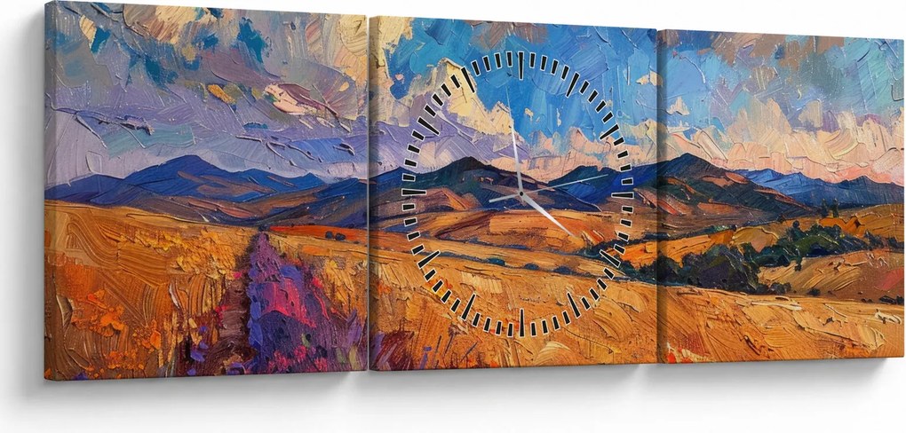 Obraz - Obraz olejny przedstawiający krajobraz (z zegarem) (90x30 cm)