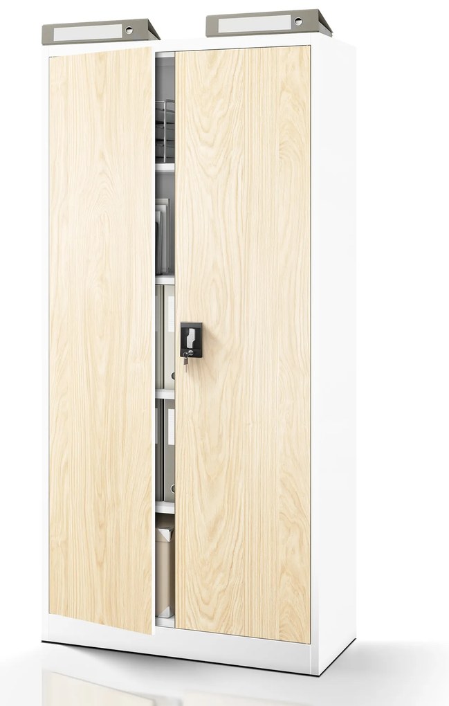 Szafa biurowa metalowa wysoka na dokumenty biała/dąb sonoma, 900x1950x400 mm: JAN H Eco Design