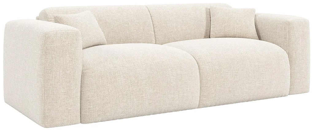 Kanapa  4-osobowa rozkładana z beżowej teksturowanej tkaniny- Materac 16 cm z pianką z pamięcią kształtu POGNIA