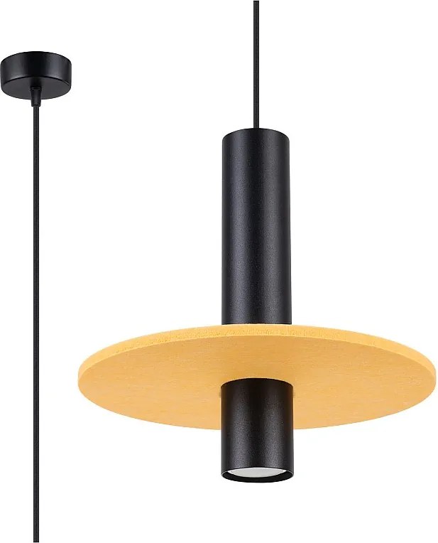 Lampa wisząca nowoczesny Pelta, filc/stal - 1 źródło - L.30 x H.126 cm - żółty/czarny