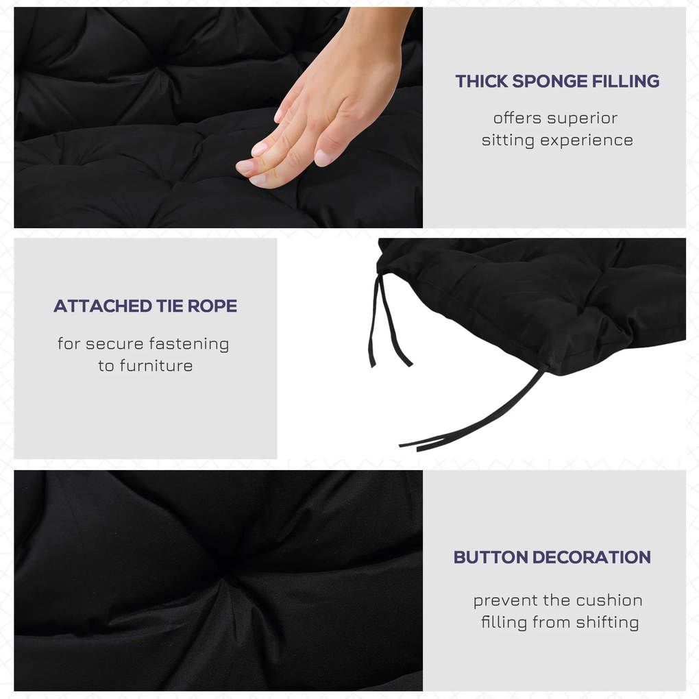 Outsunny Poduszka na Ławkę 3-osobową 100x98x8 cm z Paskami, Poduszka do Mebli Ogrodowych i Hollywoodzkiej Huśtawki, Czarna