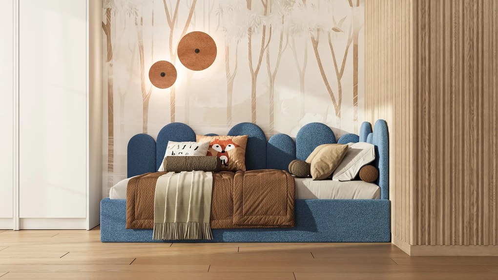 Łóżko młodzieżowe Flow 90x200 lub 120x200 cm (narożne wezgłowie w kształcie fal o różnych wysokościach)