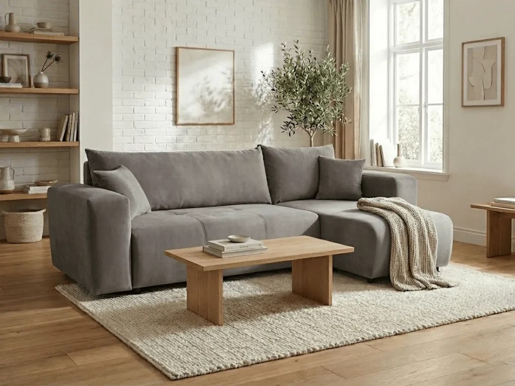 Ciemnoszara rozkładana narożna sofa SORELA, dwustronna + 2 poduszki GRATIS