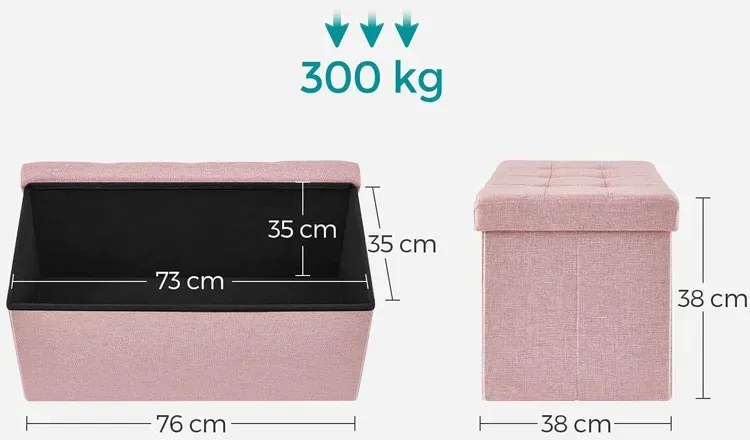 Różowa pikowana pufa ze schowkiem D9-H37