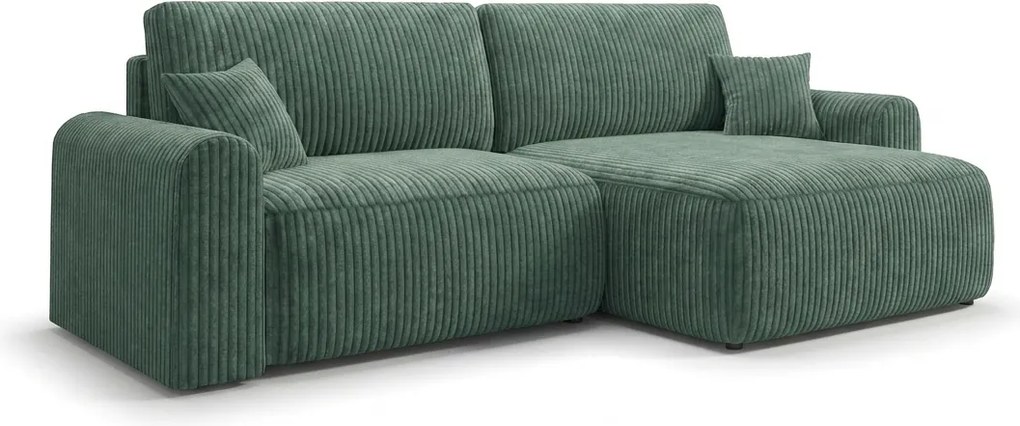 Rozkładana dwustronna sofa narożna w kształcie L NORDEN TILIA 250x140 cm, zielona