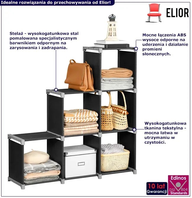 Czarny regał schodkowy tekstylny K3-P14