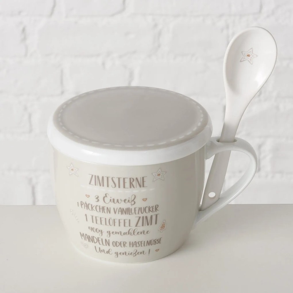 Porcelanowy kubek z pokrywką i łyżeczką, BAKERY, 600 ml