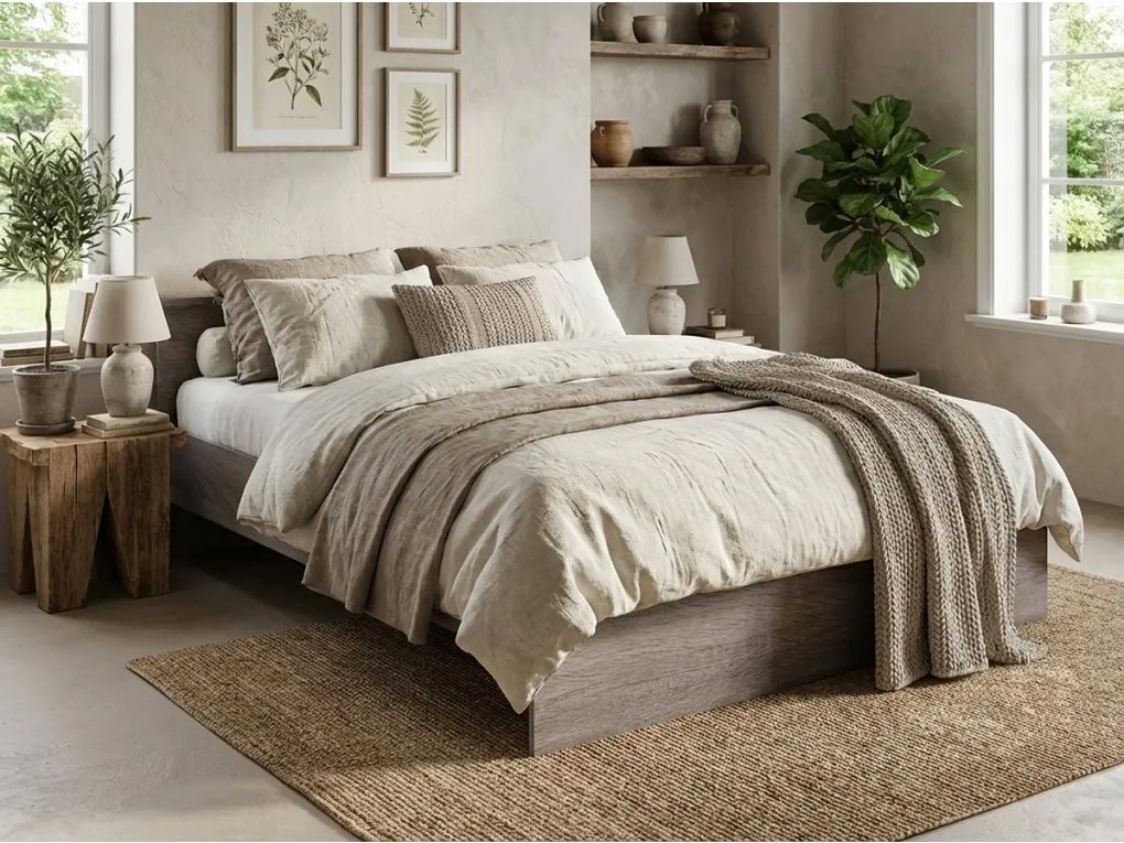 Łóżko ELISA 140 x 200 cm, dąb truflowy Stelaż: Ze stelażem listwowym rolowanym elastycznym, Materac: Materac Deluxe 10 cm