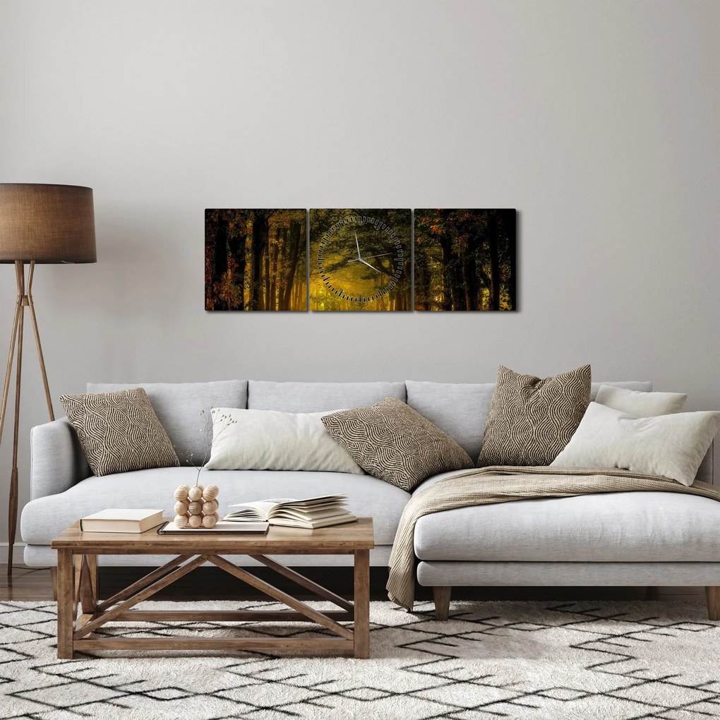 Obraz lasu (z zegarem) (90x30 cm)