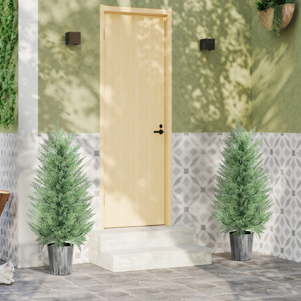 HOMCOM Zestaw 2 szt. Sztuczne drzewa cyprysowe duże 90cm Roślina sztuczna, plastik Sztuczne rośliny w doniczce 15 x 15 x 90 cm Zielony | Aosom PL