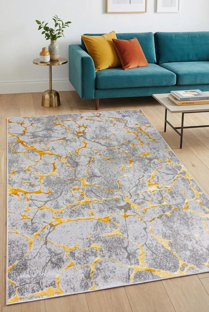 Szary marmurowy dywan ze złotem L6-G37