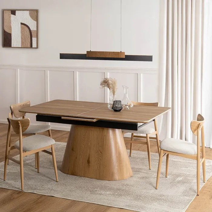 Zestaw Stół Rozkładany Ceramiczny LIZBONA 160-200 cm Dąb i 4 Krzesła BRAGA Kremowe/Dąb