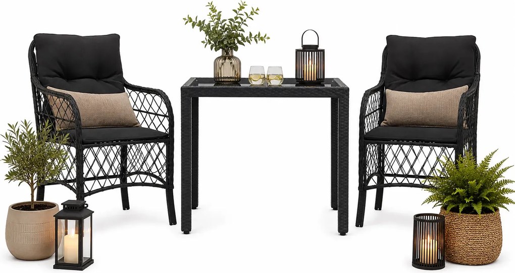 Zestaw ogrodowy z eleganckimi poduszkami w kolorze czarnym M1-T37
