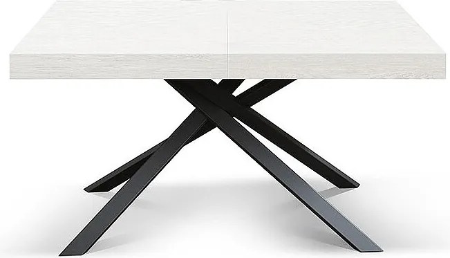 Drewniany stół, białe wykończenie, antracytowa podstawa, rozkładany 140x90 - FORTE DEI MARMI