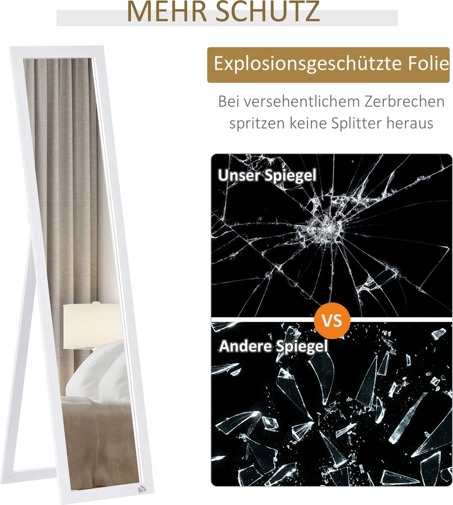 Pełnowymiarowe lustro HOMCOM, wolnostojące, montowane na ścianie, rama MDF, 37 x 37 x 154 cm, Białe