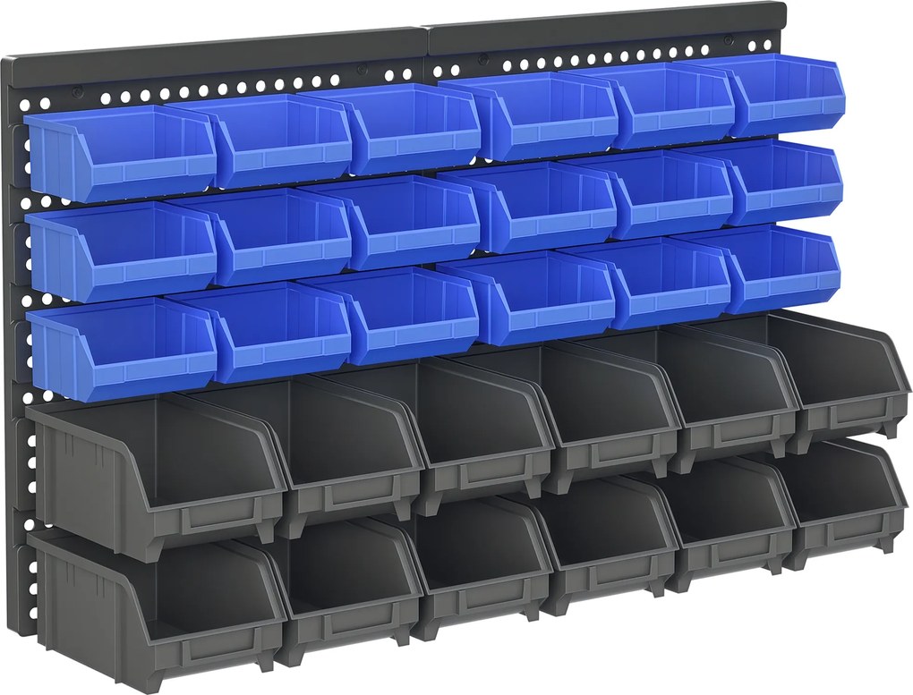 DURHAND Regał na Śrutę, Magazyn Warsztatowy, 30 Pudełek w 2 Rozmiarach, Składane, 63x18x37,5cm, Niebieski