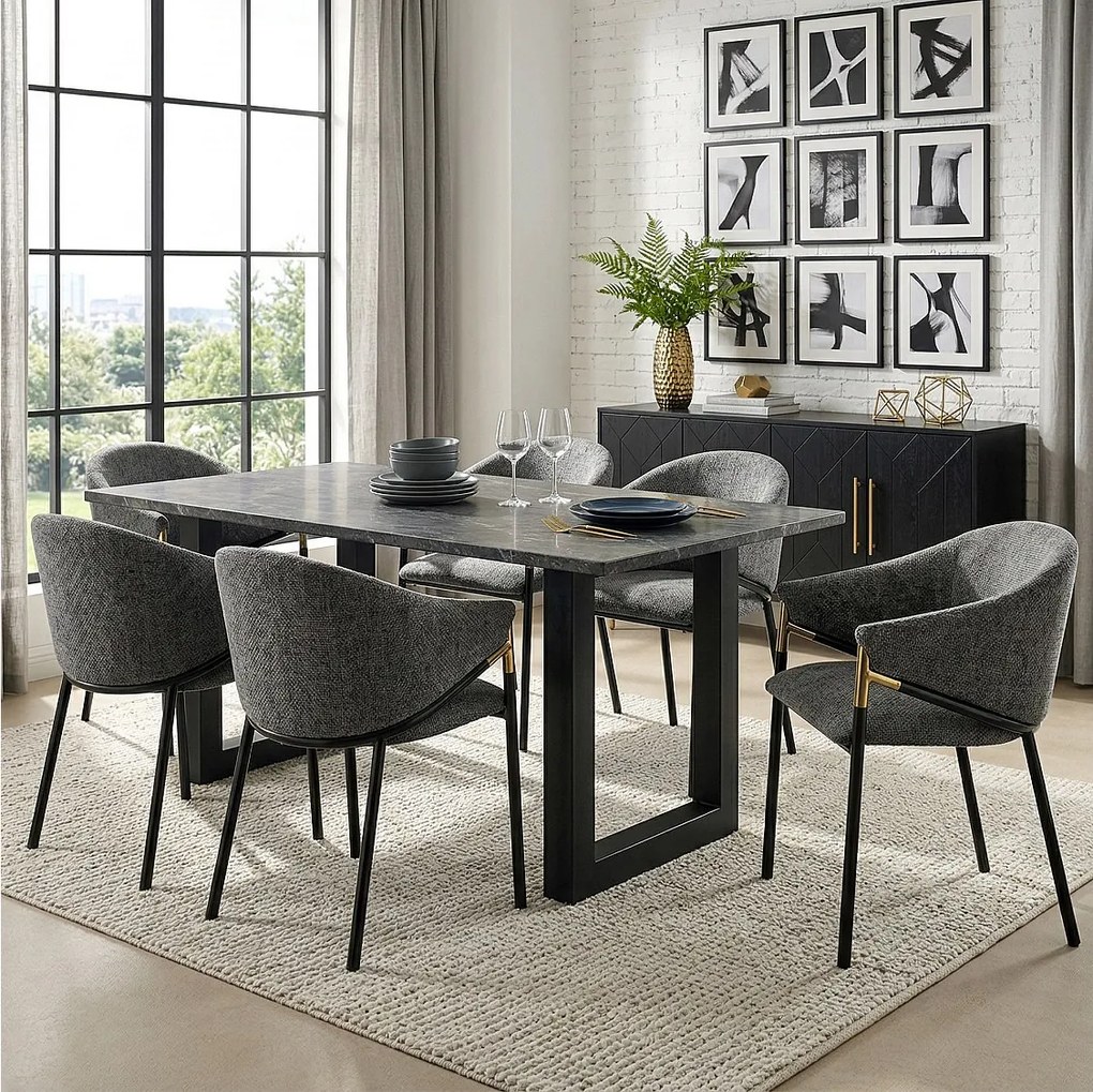 Zestaw 6 krzeseł do jadalni - 56,5 x 56,5 x 78,5 cm - Styl nowoczesny - złote podłokietniki - aksamit - szary