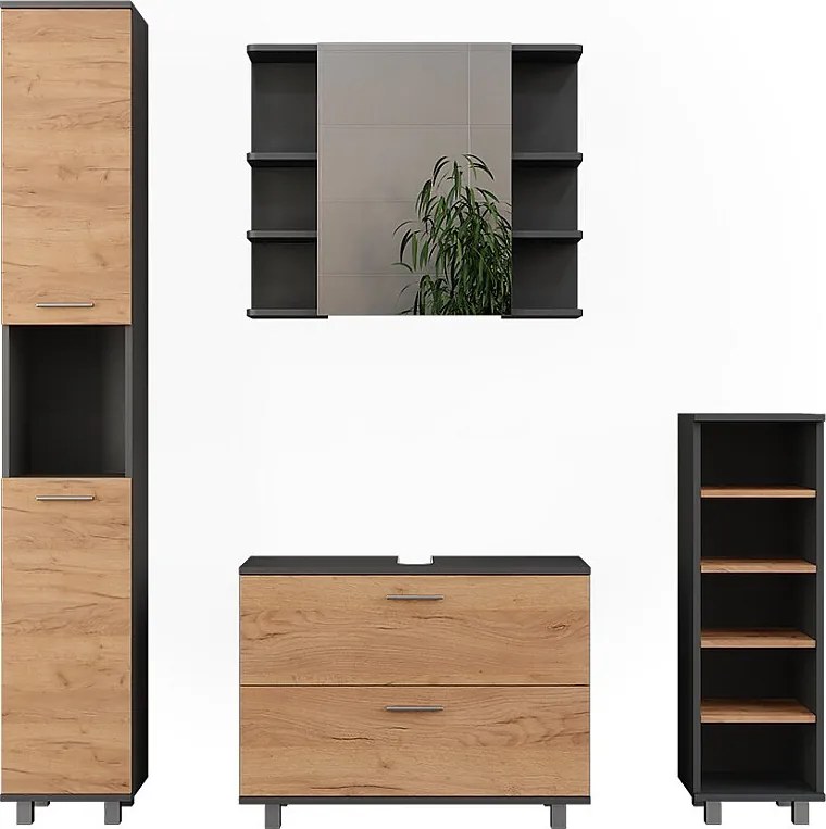 Zestaw mebli łazienkowych złoty dąb power/antracyt 80.2x33x60.8 ilias