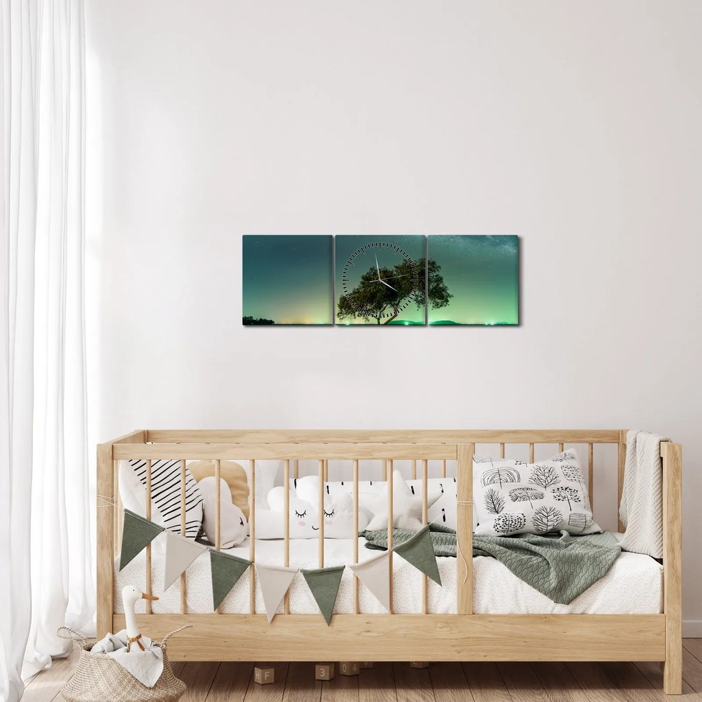 Obraz nocnego nieba (z zegarem) (90x30 cm)