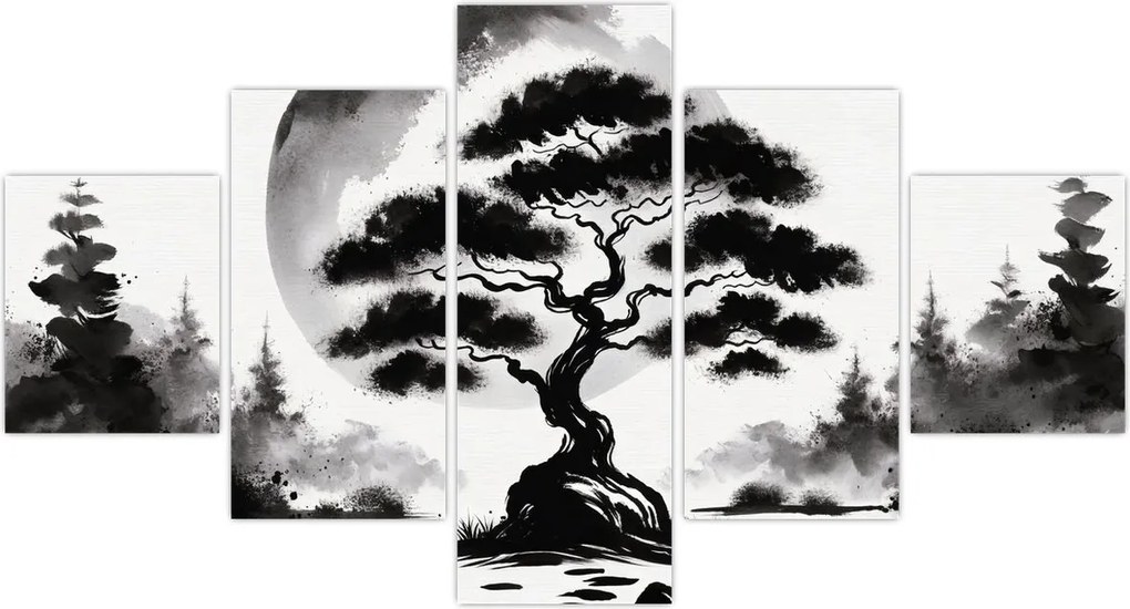 Obraz – Czarno-biały bonsai (125x70 cm)