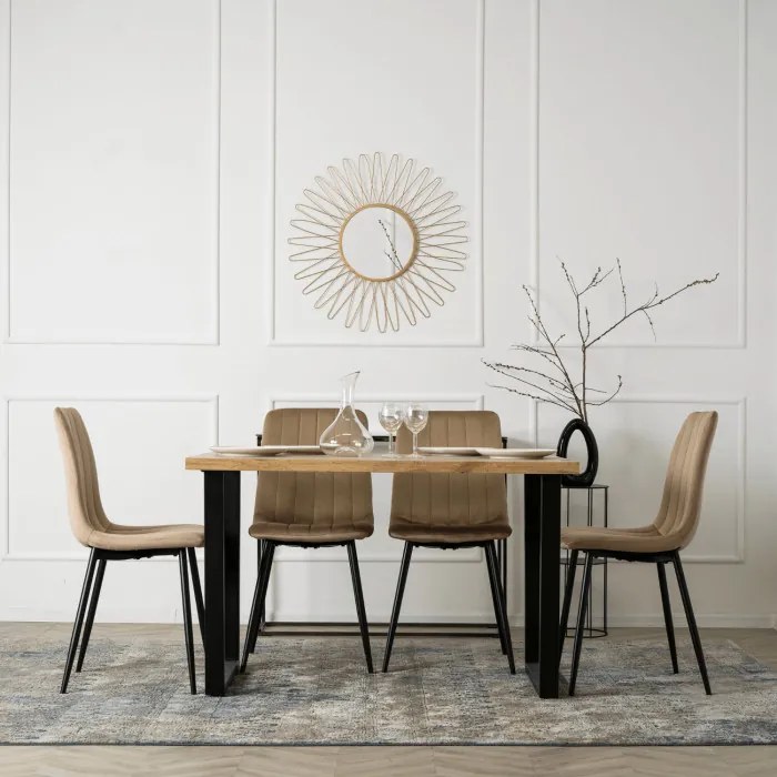 Krzesło Tapicerowane do Jadalni IBIS Beżowe Welurowe Nowoczesne Loft