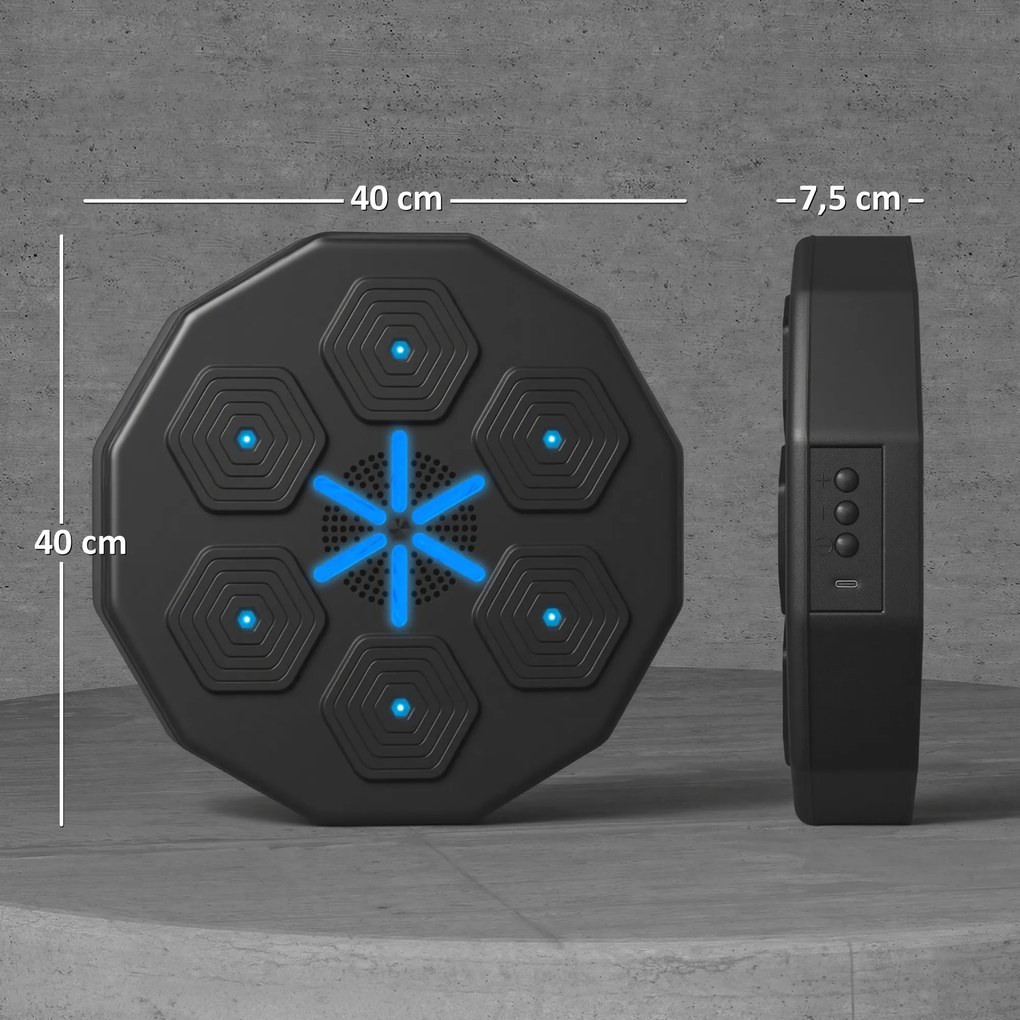 SPORTNOW Trener bokserski z funkcją muzyki, Bluetooth, migające punkty, montaż na ścianie, skóra ekologiczna, Czarny