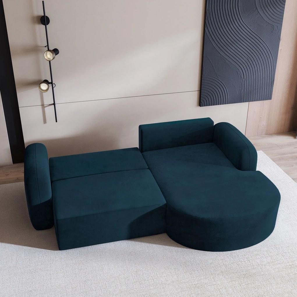 Masseno Narożnik AMILIA z funkcją spania i pojemnikiem na pościel Narozniki L, Rozkładana sofa - Niebieski, MONOLITH 77