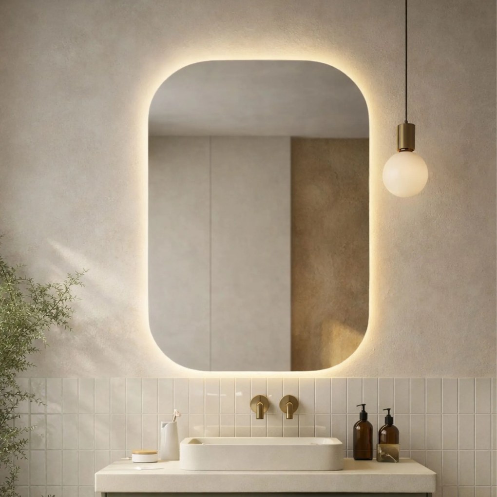 Lustro dekoracyjne prostokątne z podświetleniem ROUND Pure LED| Różne rozmiary | Różne kolory : Kolor tafli szkła - Srebrny, Rozmiar - 50 x 100 cm