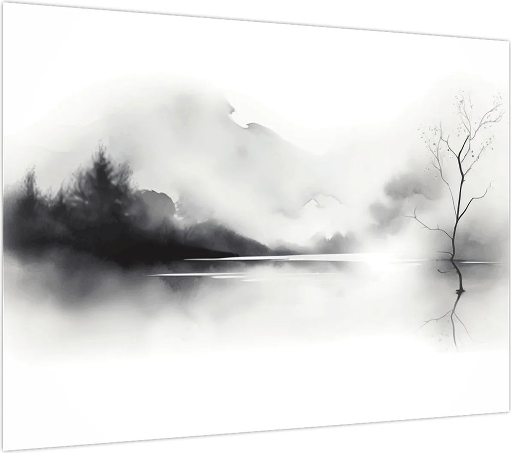 Obraz na szkle - Malowany tuszem krajobraz (70x50 cm)