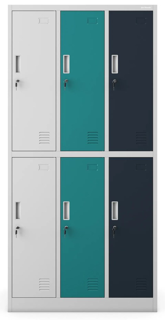 Szafka socjalna ubraniowa BHP szaro-wielokolorowa: 6-drzwiowa IGOR, 900 x 1850 x 450 mm