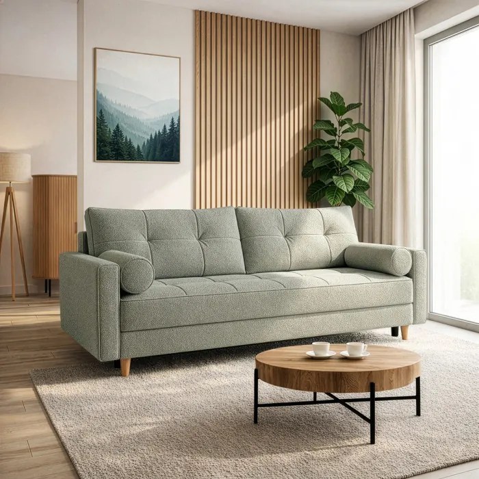 Sofa z Funkcją Spania LONAR Szara Boucle Nowoczesna