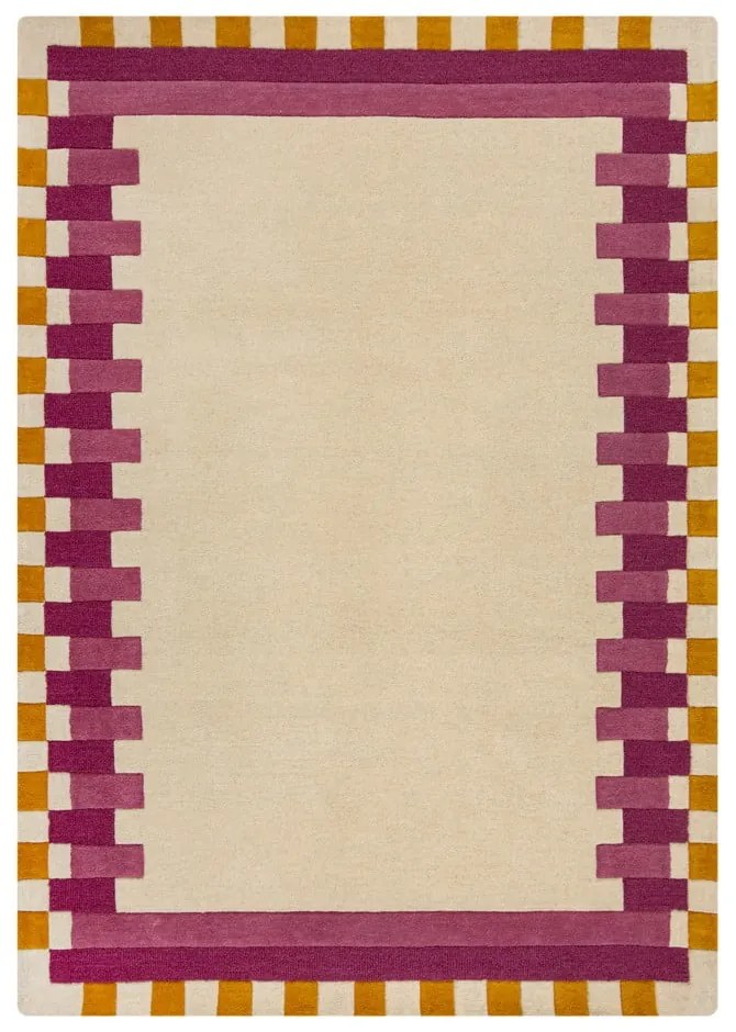 Żółto-różowy wełniany dywan tkany ręcznie 200x290 cm Kai Wool Border – Flair Rugs