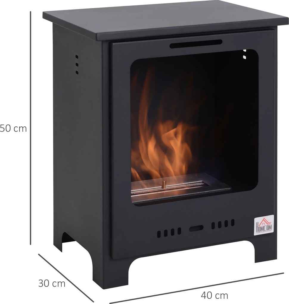 HOMCOM Kominek bioetanolowy 40x30x50cm - 3h ciepła, 20-25m², szkło hartowane, srebrny | Aosom PL