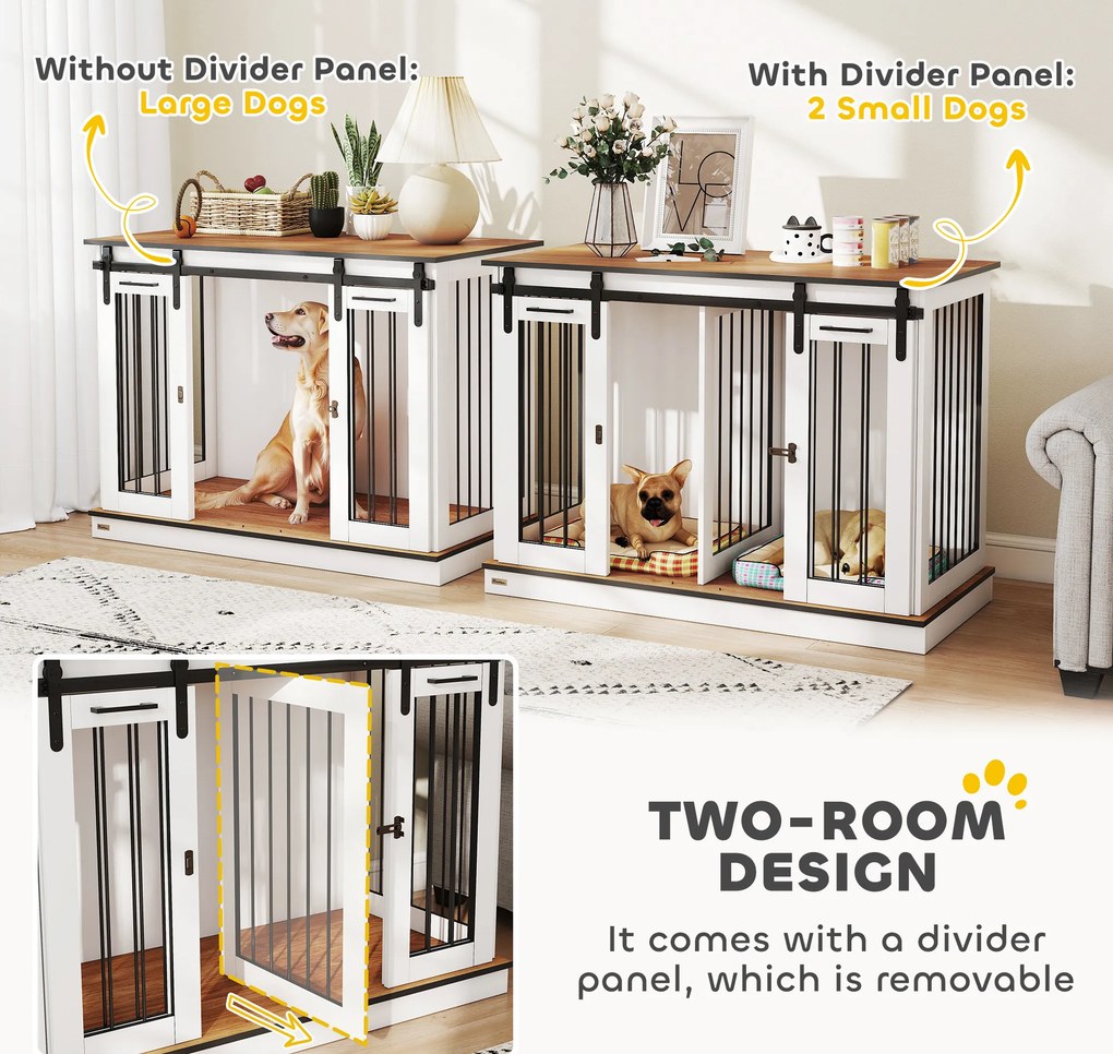 PawHut Klatka dla psa z 2 drzwiami, transporter dla psów, box transportowy dla psów, rustykalny design, zamykana, Biały