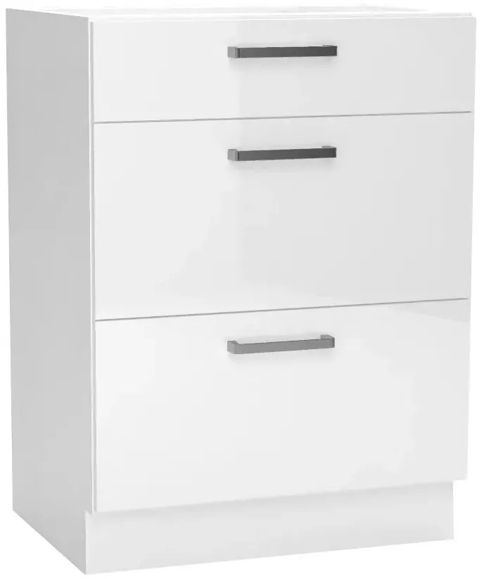 Biała szafka z 3 szufladami do kuchni - Lucio 12X 60 cm połysk