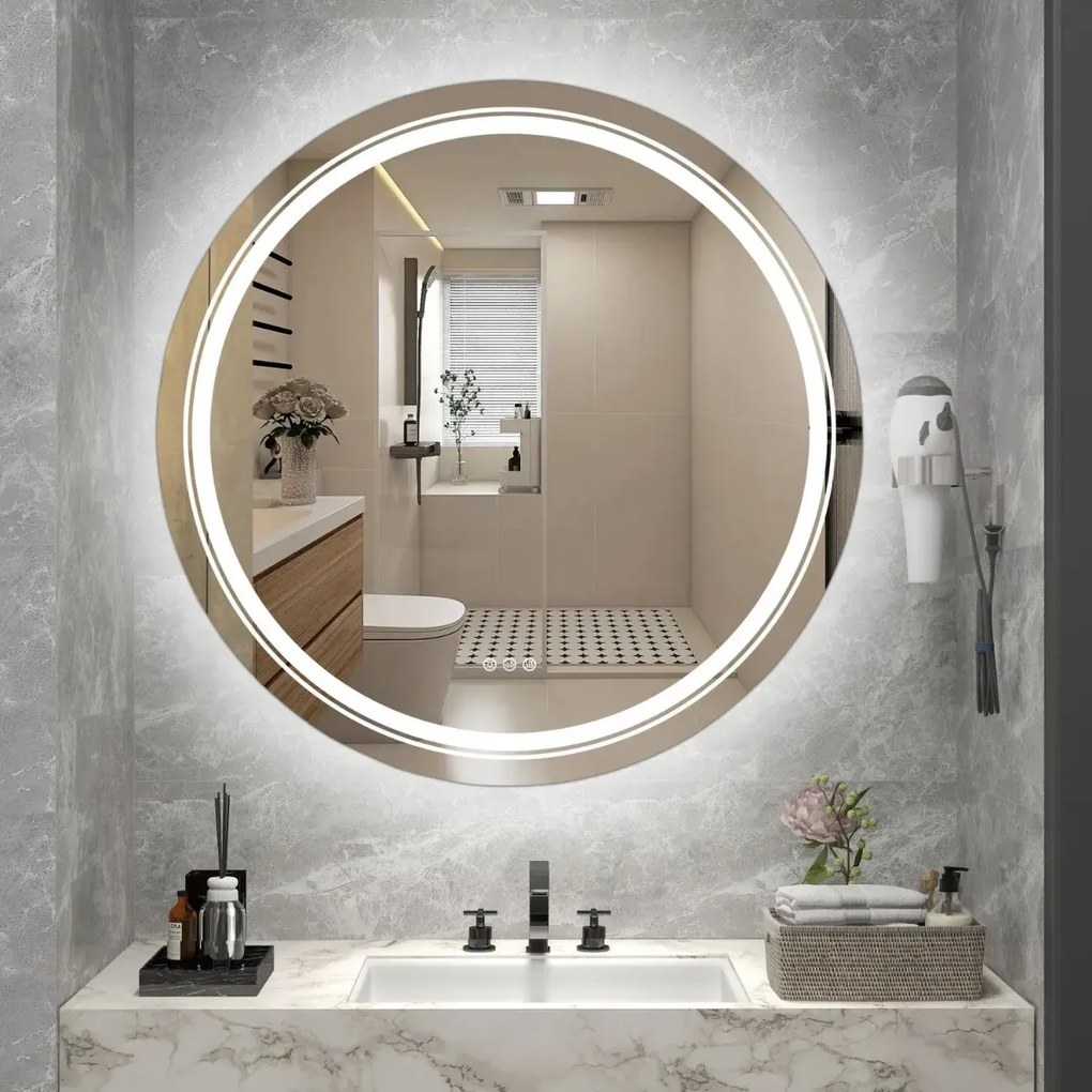 Lustro łazienkowe DOVER 60x60cm srebrne z oświetleniem LED HALMAR