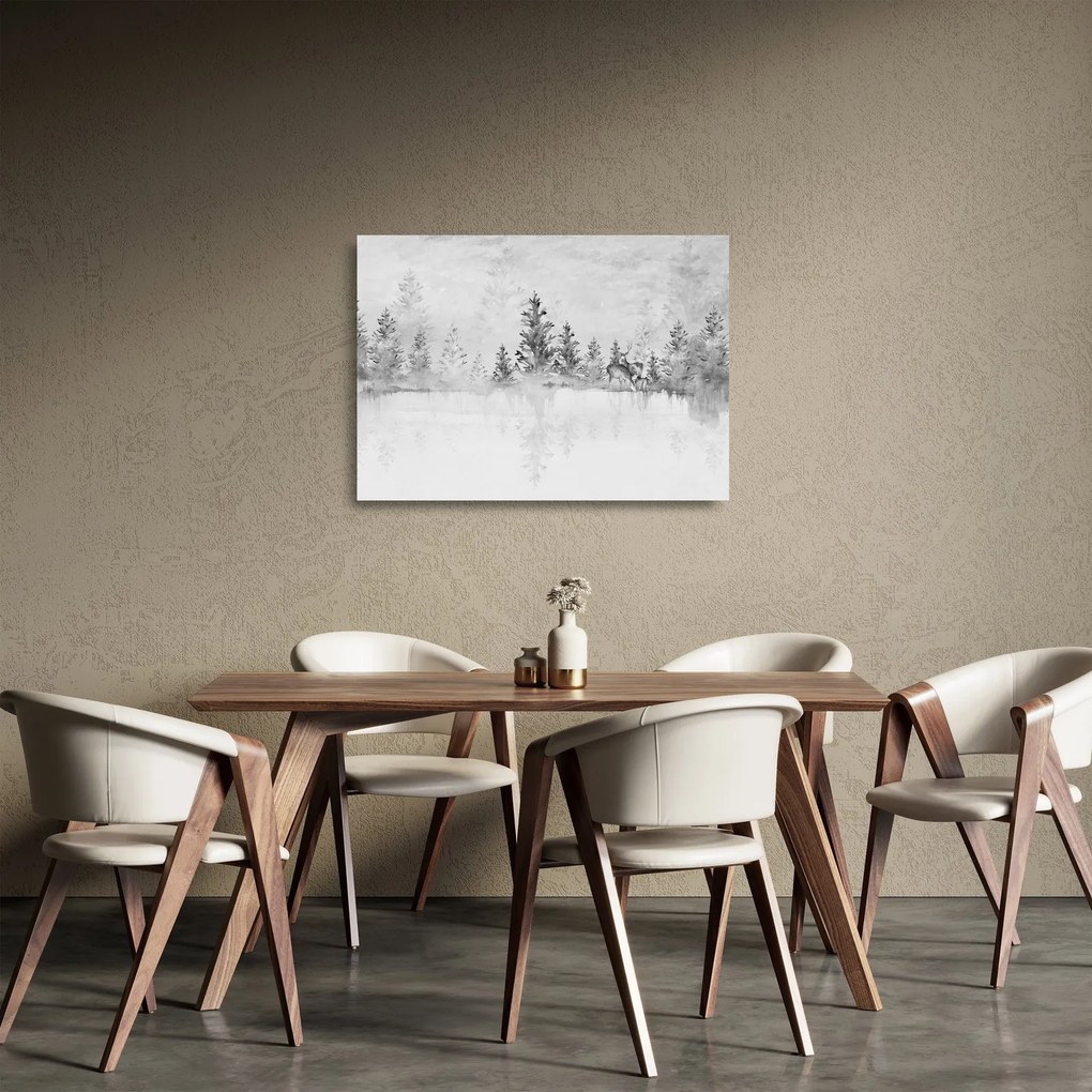 Obraz na szkle - Jeleń nad jeziorem (70x50 cm)