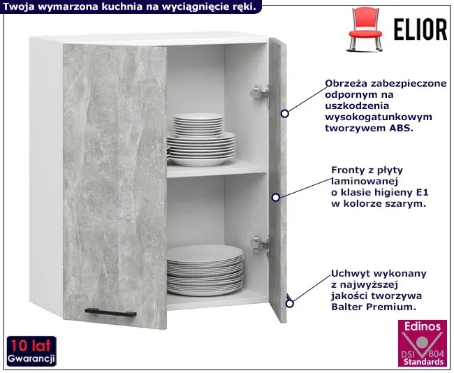 Dwudrzwiowa szafka kuchenna z półkami w kolorze betonu 80 cm  A9-H03