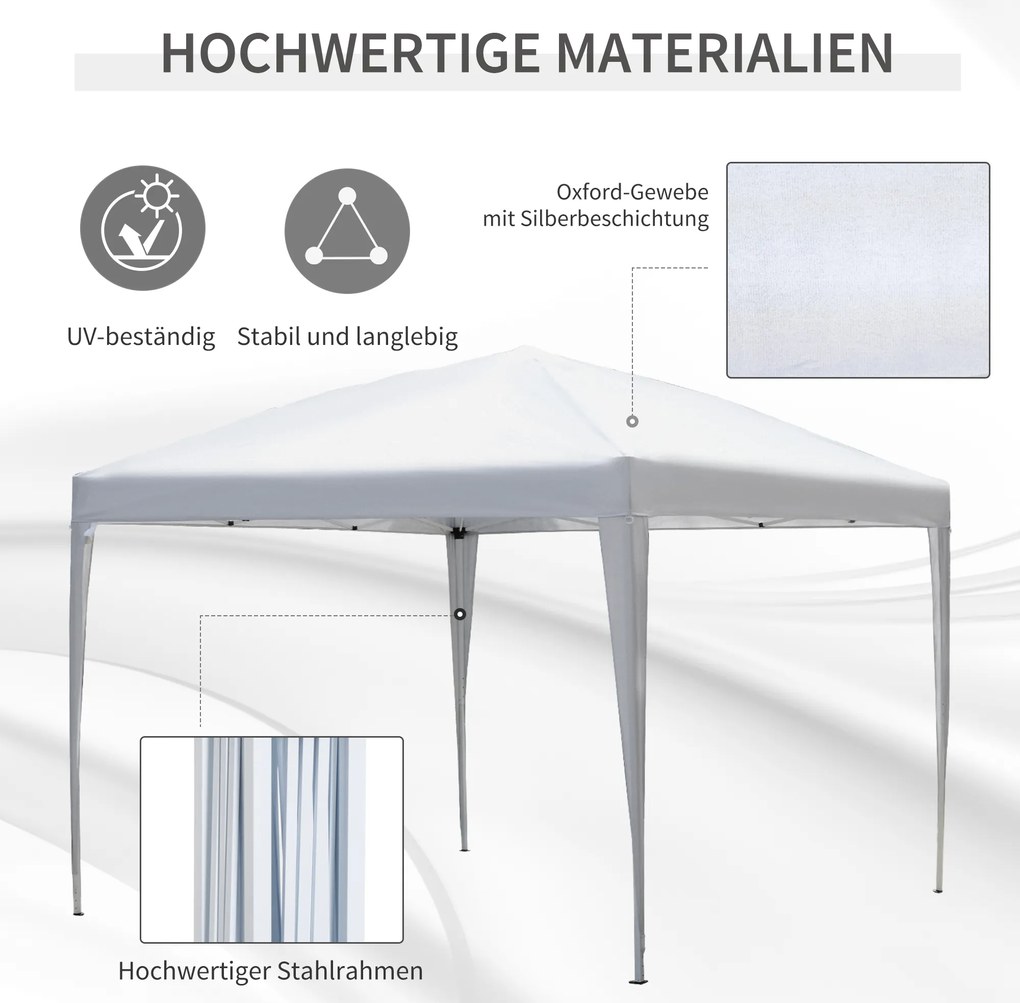 Outsunny Pawilon Składany 3x3m Stal Oxford Ochrona UV Imprezy Ogrodowe Biały | Aosom PL