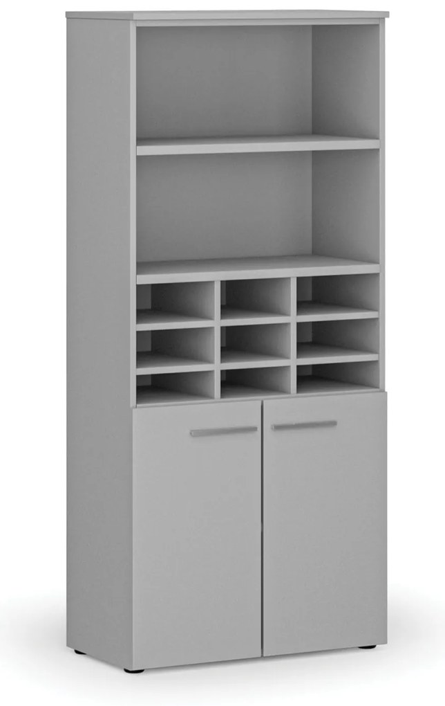 Regał sortujący PRIMO GRAY, 800 x 420 x 1781 mm, 9 przegród, szary