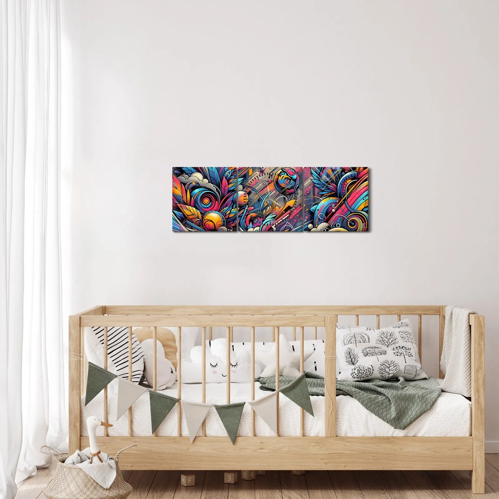 Obraz - Kolorowe graffiti (z zegarem) (90x30 cm)