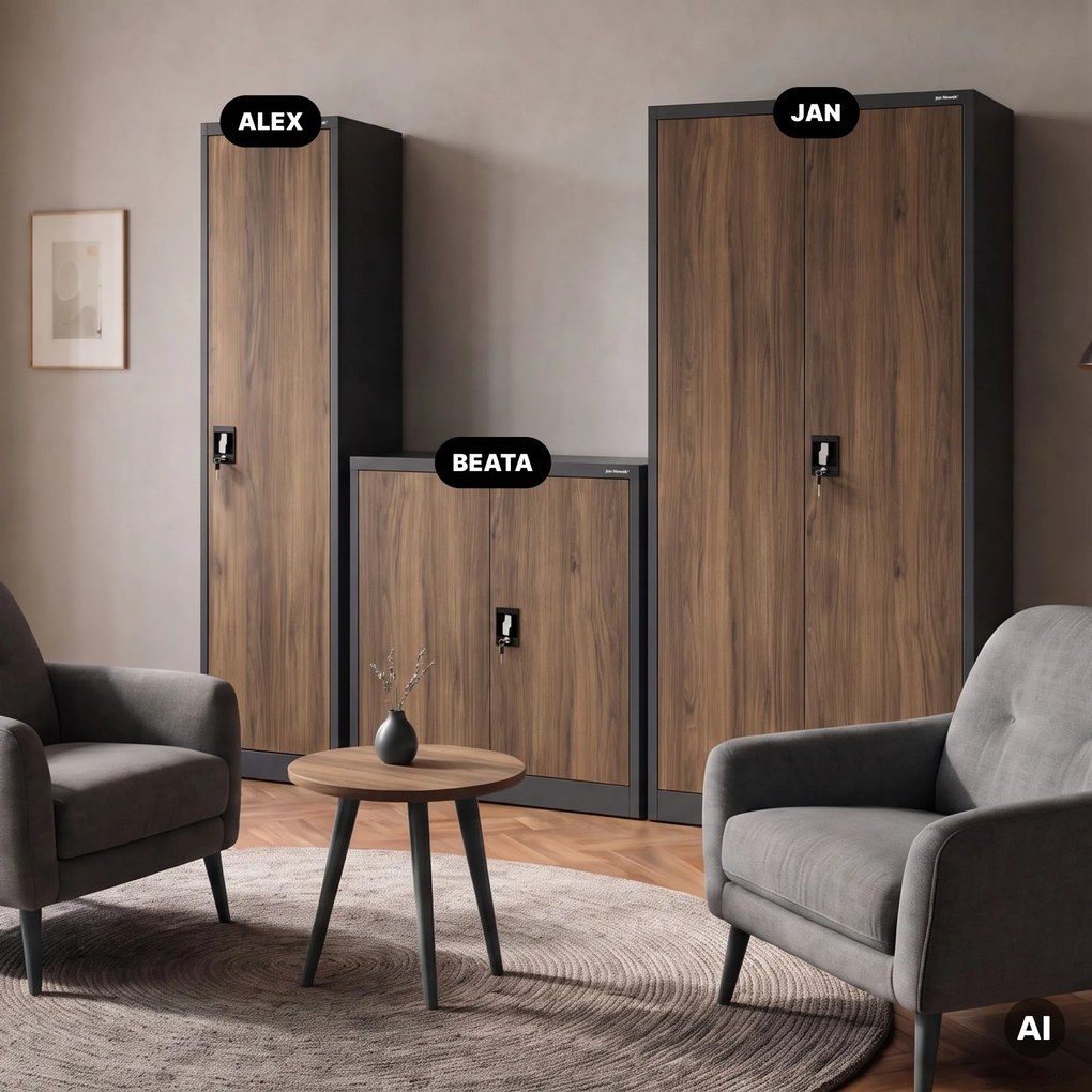 Szafa biurowa metalowa na akta antracytowa/orzech, 450x1850x400 mm: ALEX Eco Design