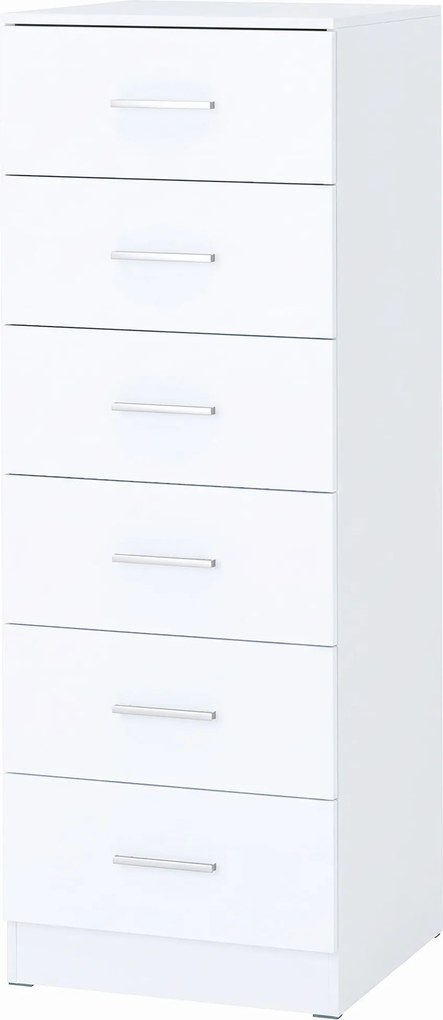 HOMCOM Komoda z 6 szufladami, nowoczesna komoda do sypialni, szafka do przechowywania, 40 x 40 x 110 cm, Biały w wyglądzie drewna | Aosom PL