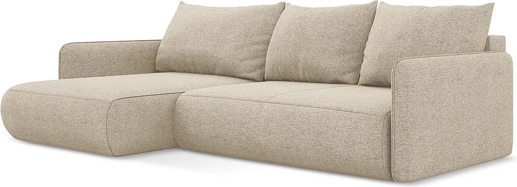 Narożnik lewostronny z funkcją spania - z tkaniny szenilowej - ciemny beż - NANEA