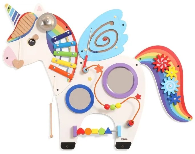 Viga drewniana tablica sensoryczna manipulacyjna jednorożec certyfikat fsc montessori