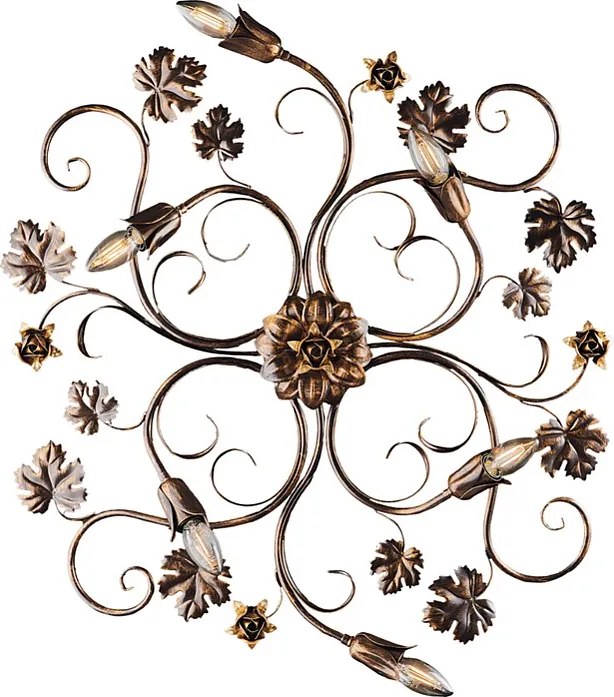 Iris - Lampa sufitowa z lakierowanego na brązowo żelaza z dekoracją w kolorze starego złota, 6 świateł - Ø79 X 67 - BL169-PL6-BR