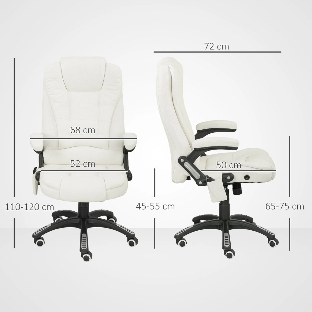 Vinsetto Ergonomiczny Fotel Biurkowy z Funkcją Masażu, 68 x 72 x 110–120 cm, Kremowy