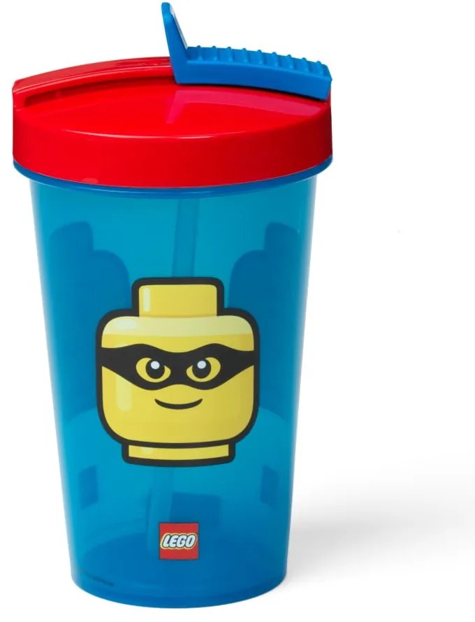 Niebieski kubek podróżny z czerwonym wieczkiem i słomką LEGO® Iconic, 500 ml